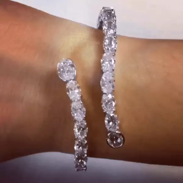 Oval Cut White Sapphire Open Bracelet