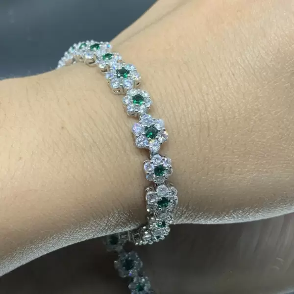 Flower Design Round Cut Emerald Bracelet