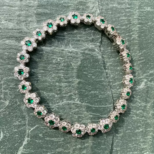 Flower Design Round Cut Emerald Bracelet