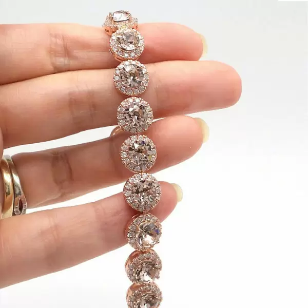 Round Cut Light Rose Halo Pave Rose Gold Bracelet