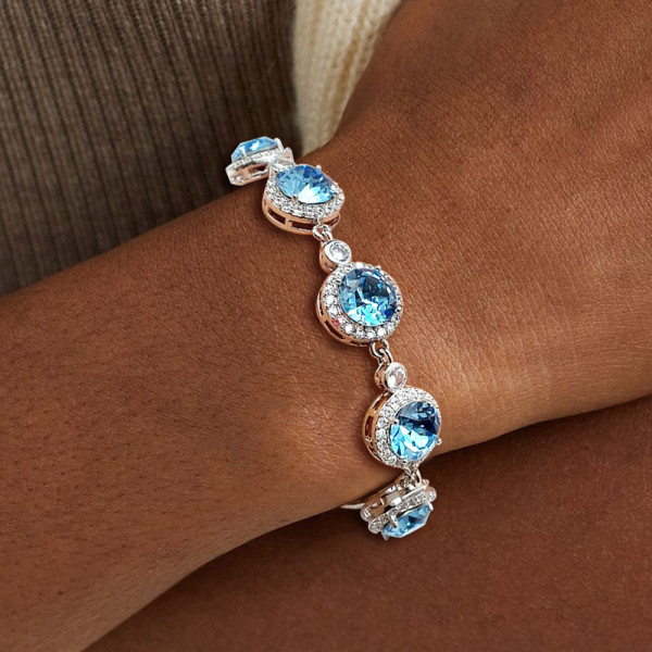 11.5ctw Halo Round Cut Aquamarine Bracelet