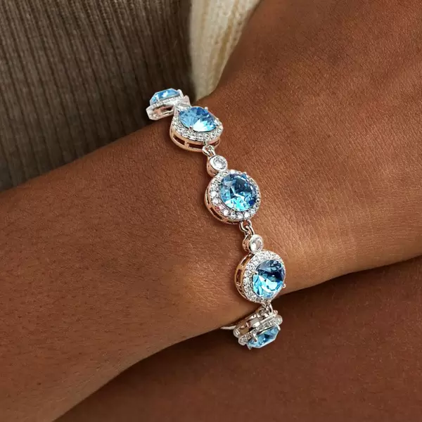 11.5ctw Halo Round Cut Aquamarine Bracelet