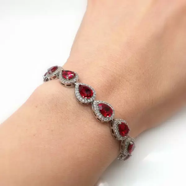 Pear Cut Ruby Pave Halo Bracelet for Women
