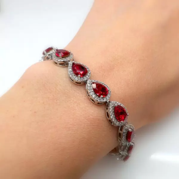 Pear Cut Ruby Pave Halo Bracelet for Women