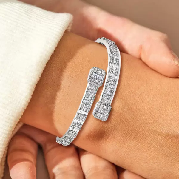 8ctw Baguette Cut White Sapphire Bypass Bangle