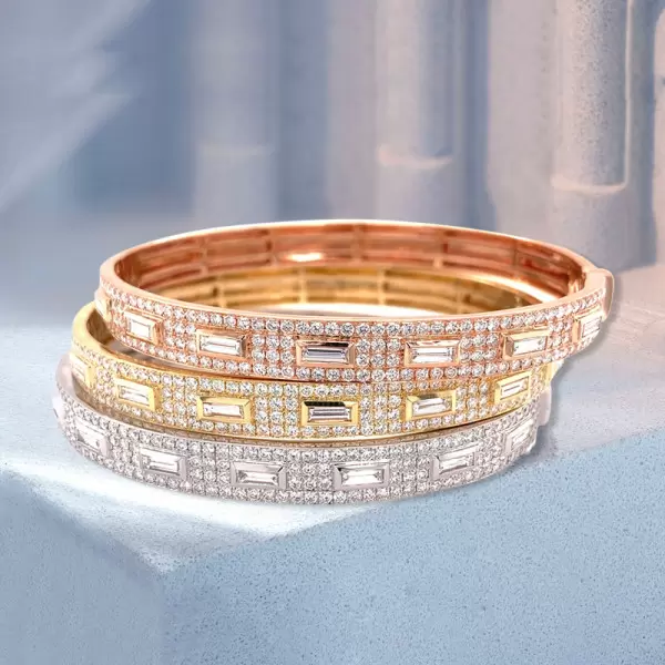 Baguette and Round Cut Paved Stackable Bangle