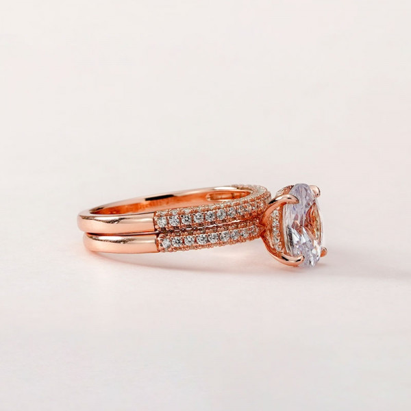 2ct Oval Cut White Sapphire 2pcs Bridal Set in Rose Gold