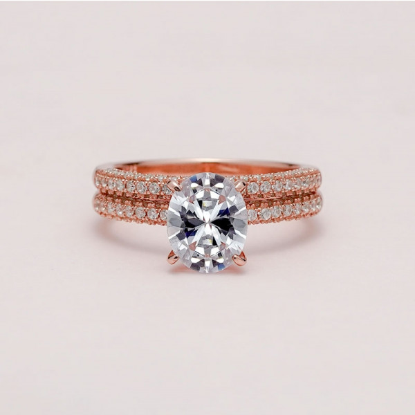 2ct Oval Cut White Sapphire 2pcs Bridal Set in Rose Gold