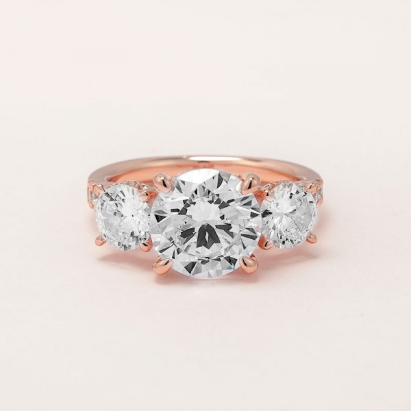 Handmade  2 ct  Round Cut  3 Stones Rose Gold Ring