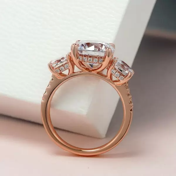 Handmade  2 ct  Round Cut  3 Stones Rose Gold Ring