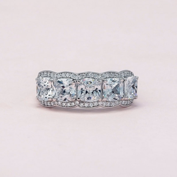 4ct Cushion Cut White Sapphire Wedding Band