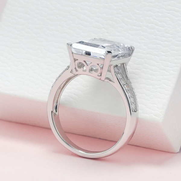 Handmade 6 Ct Emerald Cut Split Shank Ring