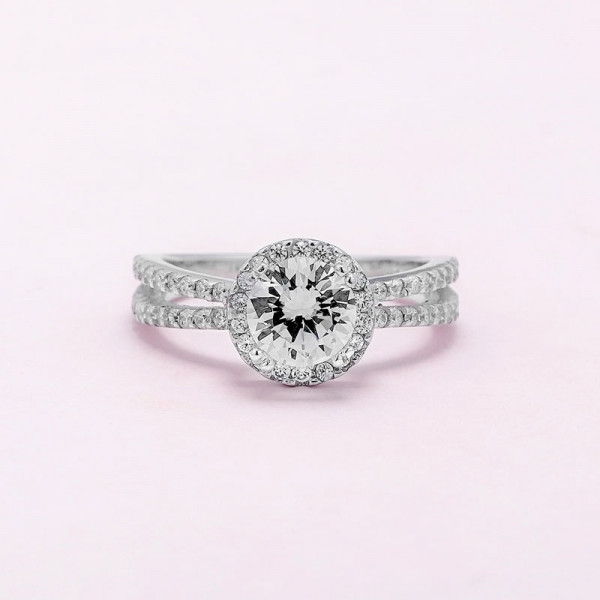Handmade Halo 1.2 ct Round Cut Split Shank Engagement Ring