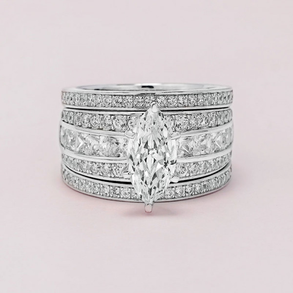 1.5ct Marquise Cut White Sapphire 5pcs Bridal Set