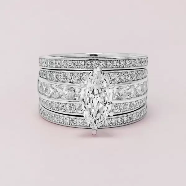 1.5ct Marquise Cut White Sapphire 5pcs Bridal Set