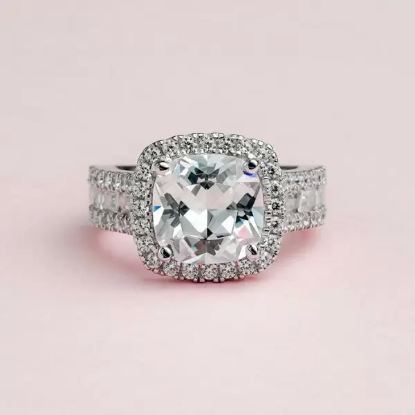 Handmade Halo Cushion Cut Sterling Silver Engagement Ring