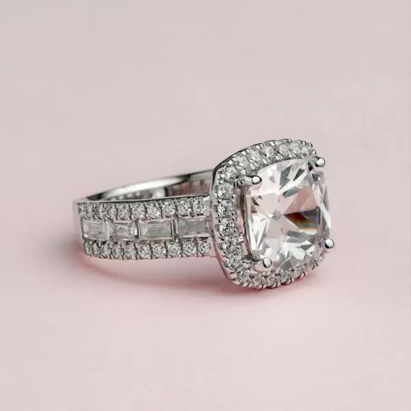 Handmade Halo Cushion Cut Sterling Silver Engagement Ring
