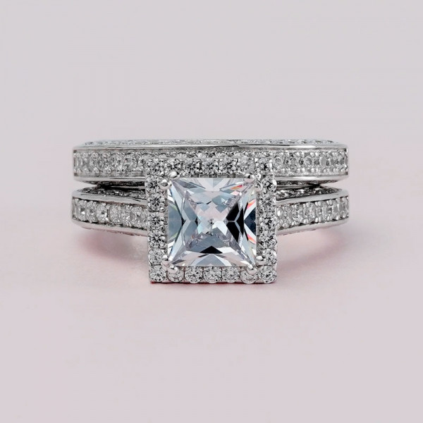 4ct Princess Cut White Sapphire 2pcs Bridal Set