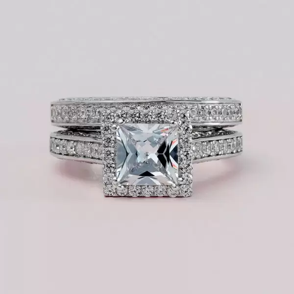 4ct Princess Cut White Sapphire 2pcs Bridal Set