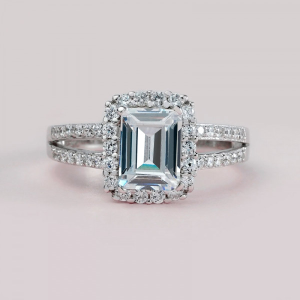Handmade 4 Ct Split Shank Emerald Cut Engagement Ring