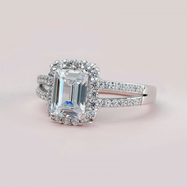 Handmade 4 Ct Split Shank Emerald Cut Engagement Ring
