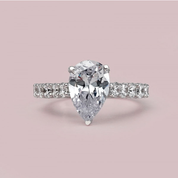 Handmade Pear Cut Sterling Silver Engagement Ring