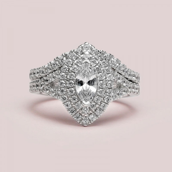1.6ct Marquise Cut White Sapphire 2pcs Bridal Set