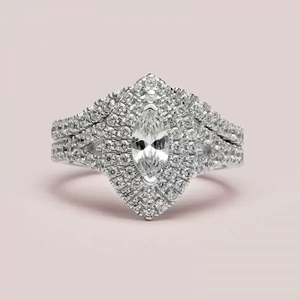 1.6ct Marquise Cut White Sapphire 2pcs Bridal Set