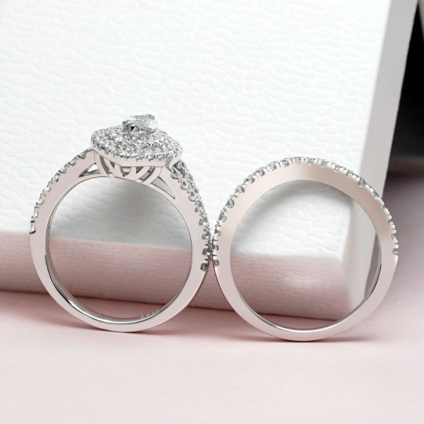 1.6ct Marquise Cut White Sapphire 2pcs Bridal Set