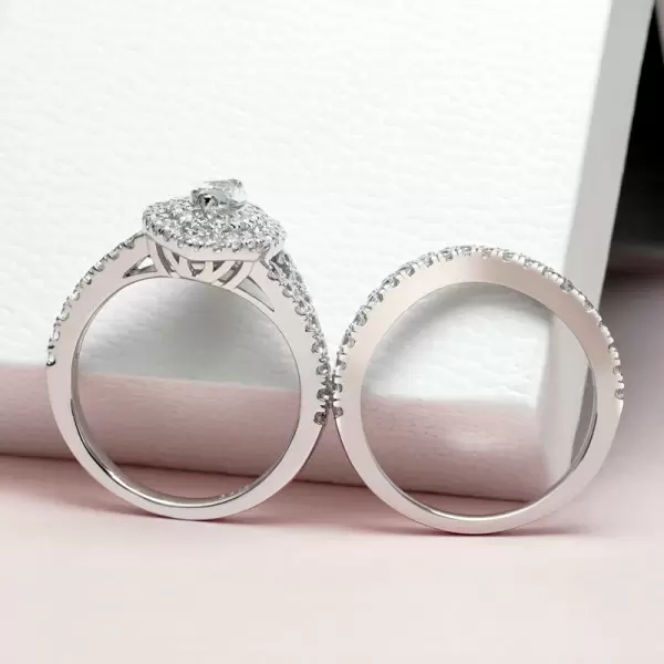 1.6ct Marquise Cut White Sapphire 2pcs Bridal Set
