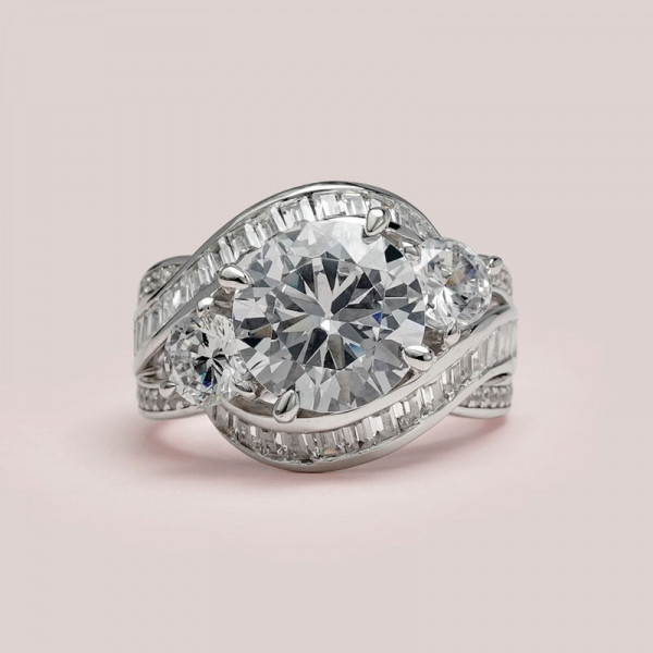 Handmade Round Cut Three Stone Sterling Silver Ring