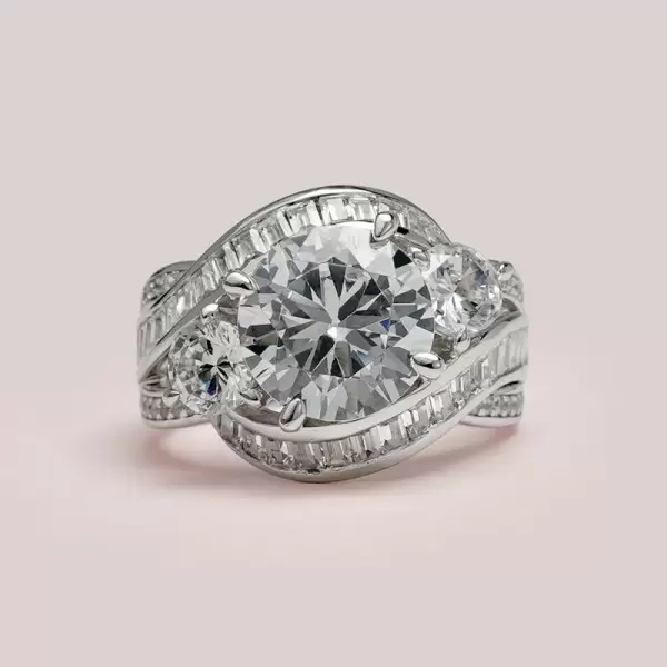 Handmade Round Cut Three Stone Sterling Silver Ring