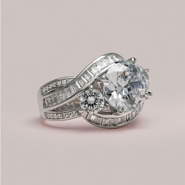 Handmade Round Cut Three Stone Sterling Silver Ring