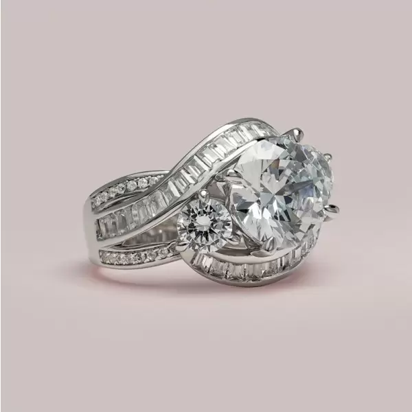 Handmade Round Cut Three Stone Sterling Silver Ring