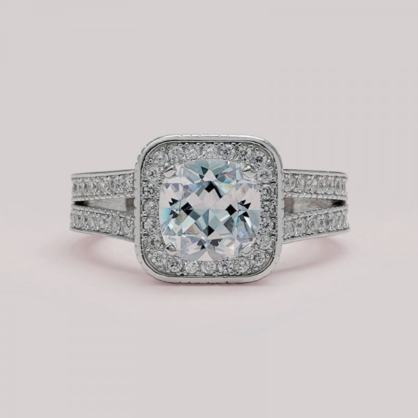 Handmade 3.5 CT Cushion Cut Halo Sterling Silver Ring