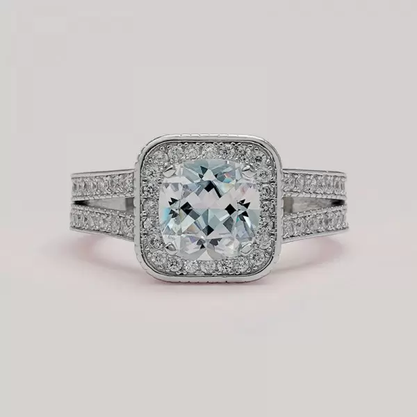 Handmade 3.5 CT Cushion Cut Halo Sterling Silver Ring