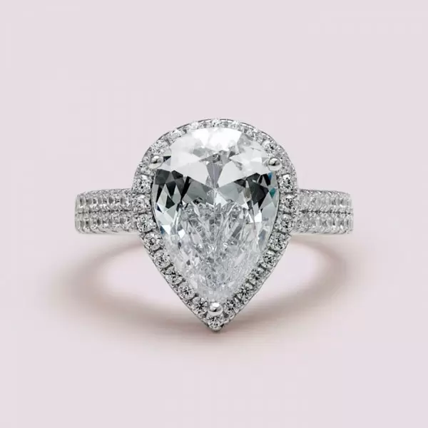Handmade 4.0 CT Pear Cut Halo Sterling Silver Ring