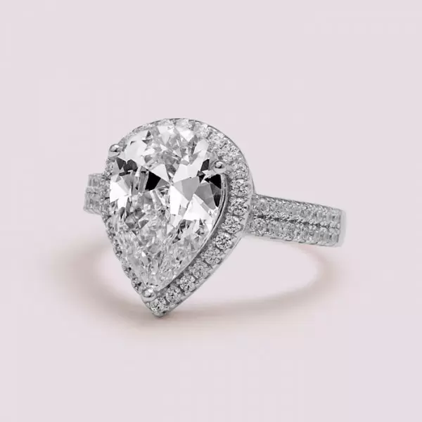 Handmade 4.0 CT Pear Cut Halo Sterling Silver Ring