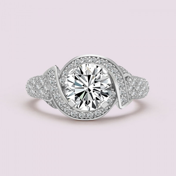 Handmade 2.0 CT Round Cut Twist Halo Sterling Silver Ring