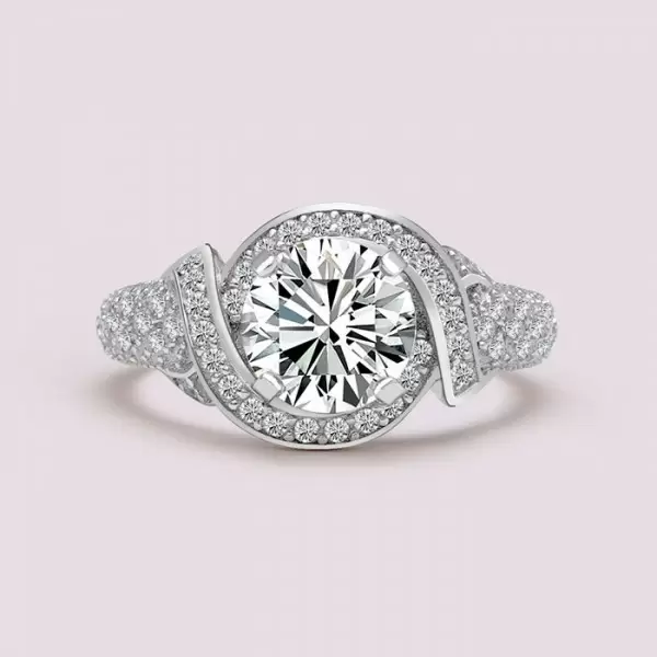Handmade 2.0 CT Round Cut Twist Halo Sterling Silver Ring