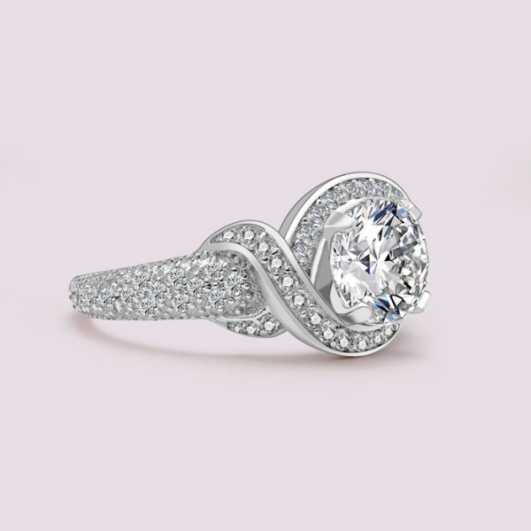 Handmade 2.0 CT Round Cut Twist Halo Sterling Silver Ring