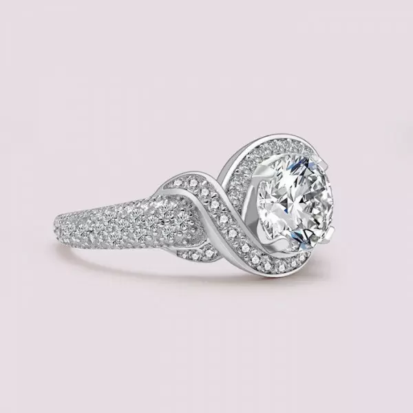 Handmade 2.0 CT Round Cut Twist Halo Sterling Silver Ring