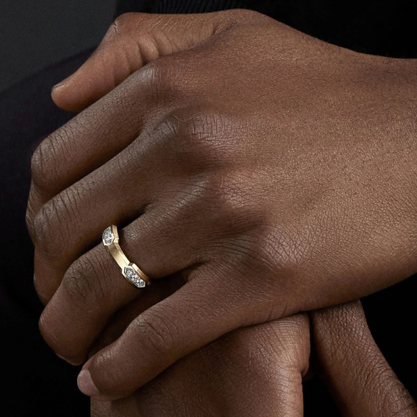 Channel Set White Sapphire Station Band Men's Ring