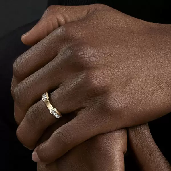 Channel Set White Sapphire Station Band Men's Ring
