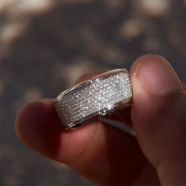 2.4ct White Sapphire Mechanical Screw Paved Men's Ring
