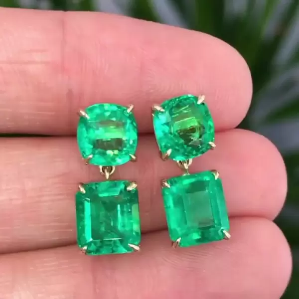 36ctw Cushion and Emerald Cut Drop Earrings