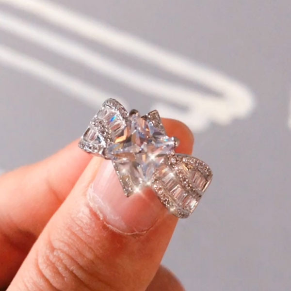 Handmade Vintage Princess Cut Sterling Silver Ring