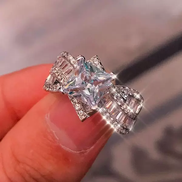 Handmade Vintage Princess Cut Sterling Silver Ring