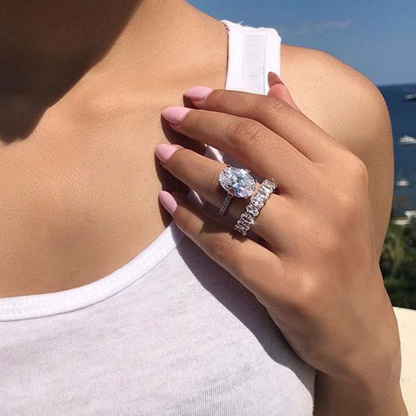 Handmade 4 Ct Oval 925 Sterling Silver Ring Set With Oval Band