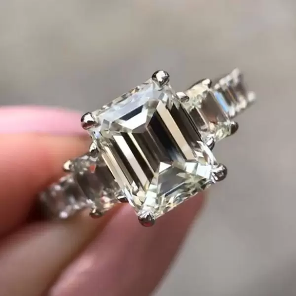 6.95ct Emerald Cut White Sapphire Engagement Ring
